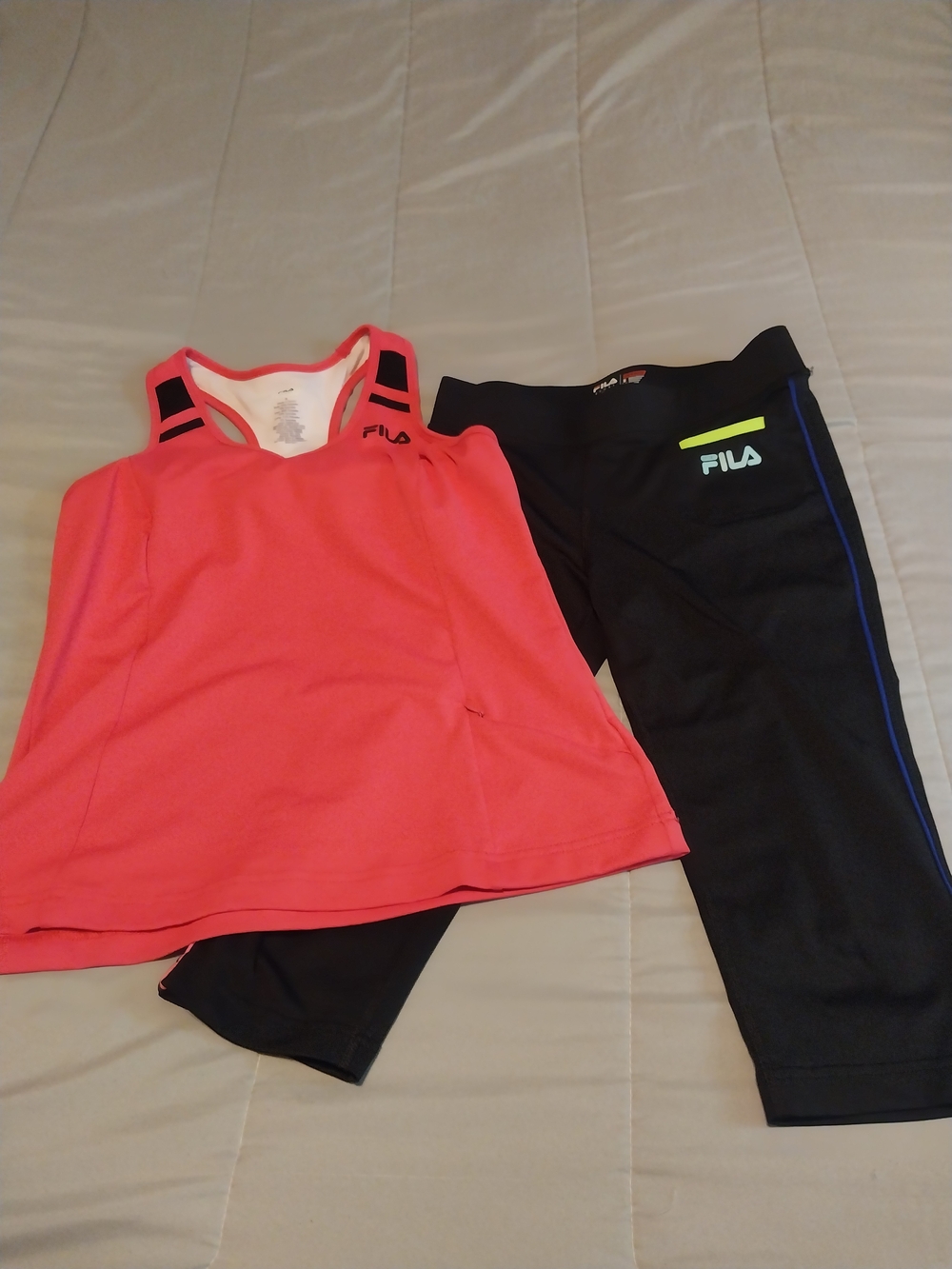 FILA Pink Racerback Tank & Black Cropped Leggings Set